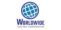 Logo for the World Electric Corporation. A blue globe with white latitude and longitude lines above the text 